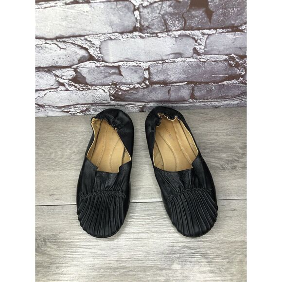 Chocolate Blu CAM2 Black Pleated Leather Ballet Flats Shoes Women Sz 8M US/39EU - Picture 4 of 16